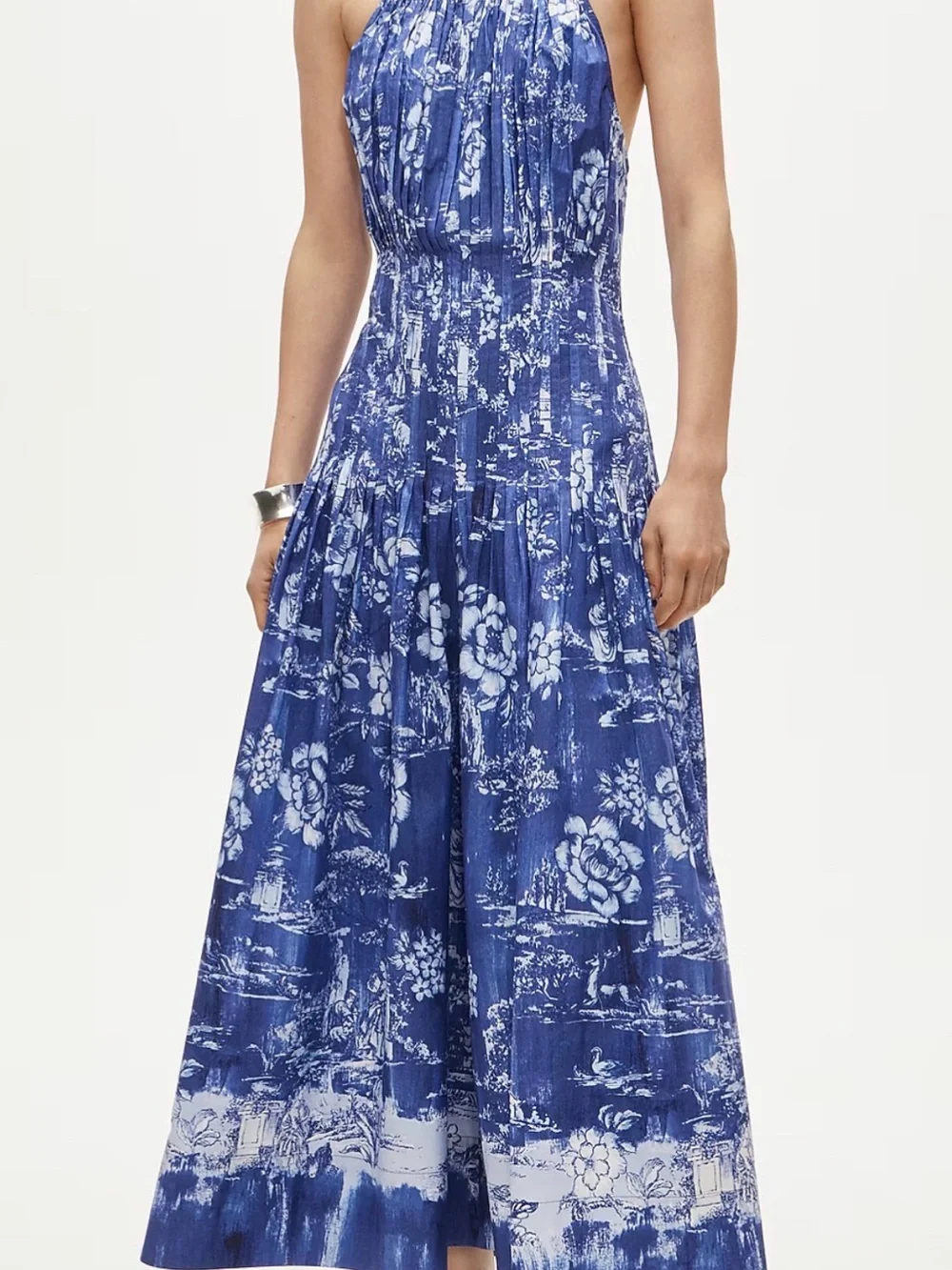 J.Crew Women’s Maxi Dress Open Back Halter Cotton Poplin Blue White Medium M NEW